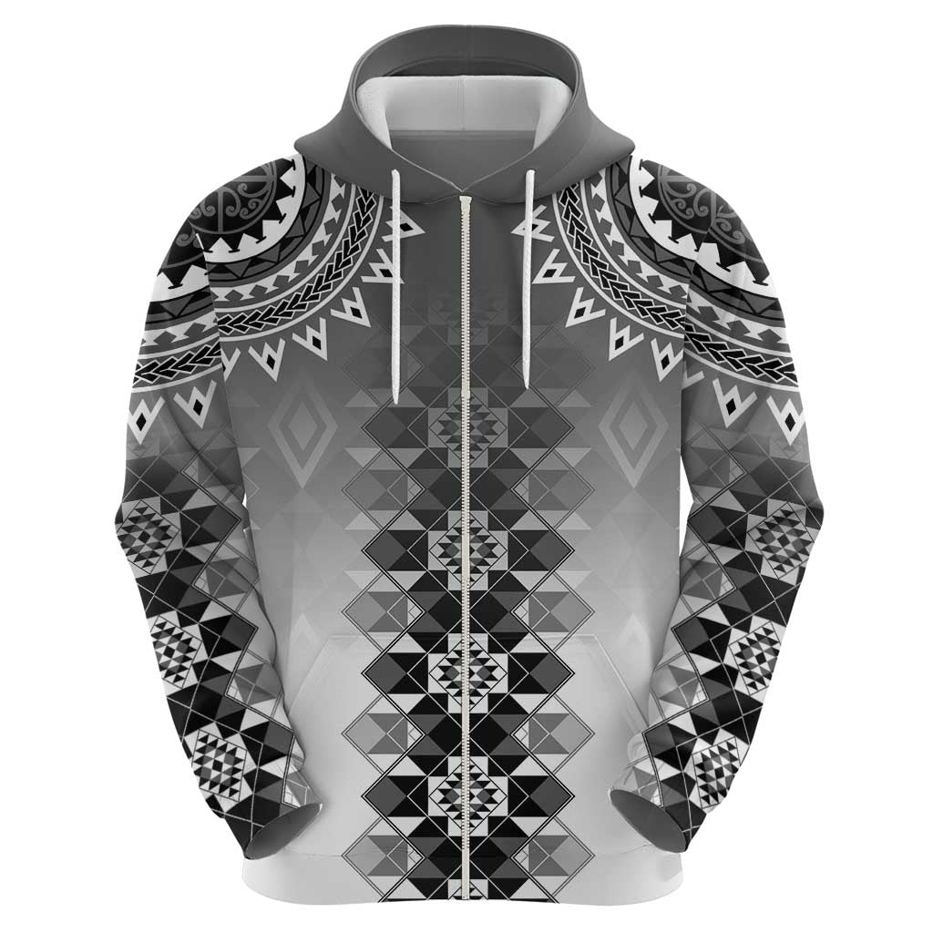 New Zealand Zip Hoodie Poutama Mix Gray Taniko Inspired Art LT05