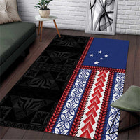 Samoa Flag Area Rug Ula Fala With Samoan Siapo LT05 Black - Polynesian Pride