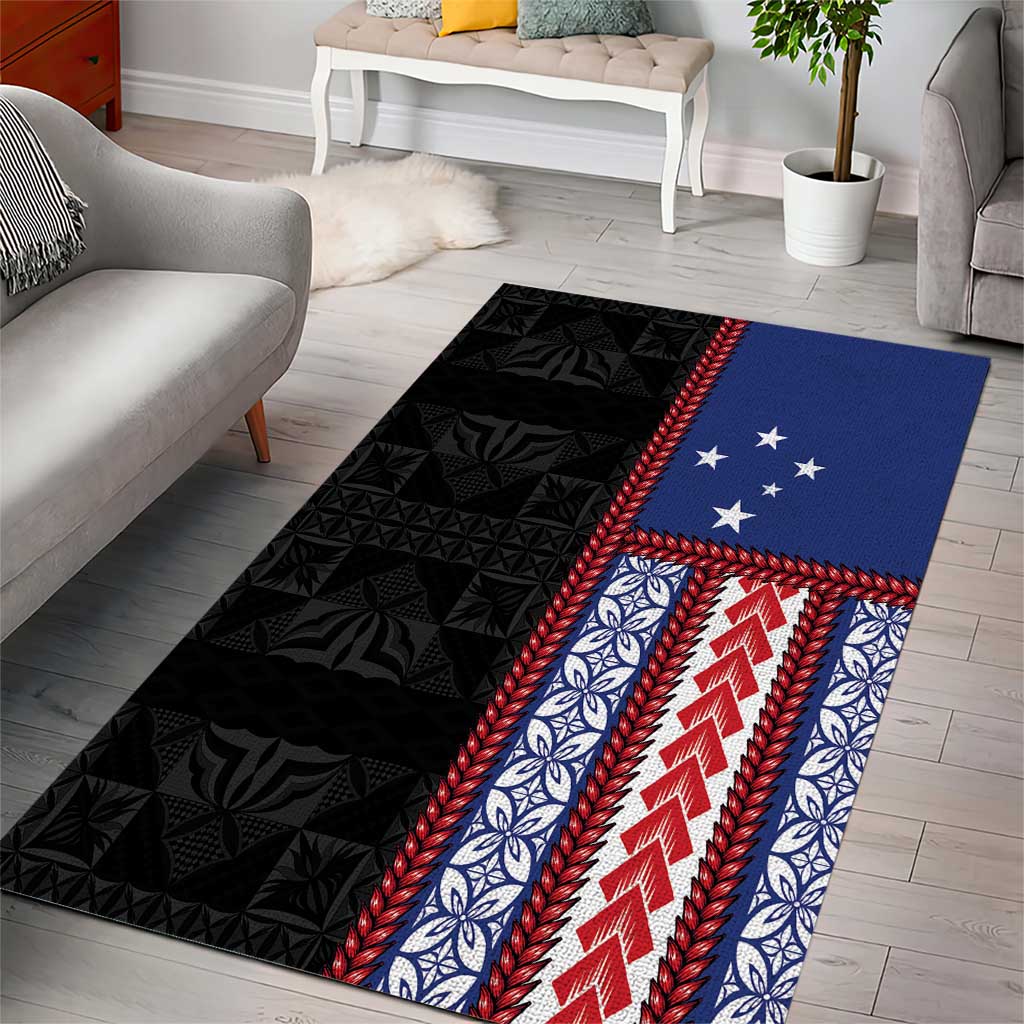 Samoa Flag Area Rug Ula Fala With Samoan Siapo LT05 - Polynesian Pride