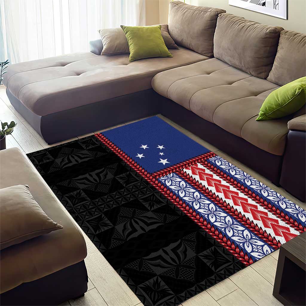 Samoa Flag Area Rug Ula Fala With Samoan Siapo LT05 - Polynesian Pride