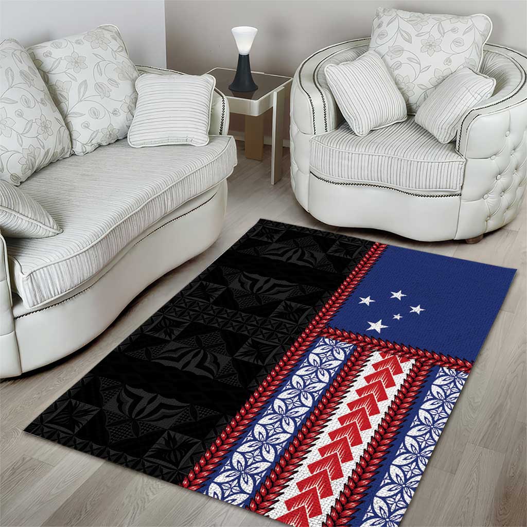 Samoa Flag Area Rug Ula Fala With Samoan Siapo LT05 - Polynesian Pride