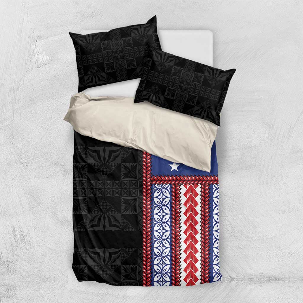 Samoa Flag Bedding Set Ula Fala With Samoan Siapo LT05 US Twin 172cm x 218cm Black - Polynesian Pride