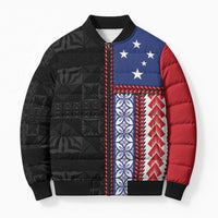 Samoa Flag Bomber Puffer Jacket Ula Fala With Samoan Siapo - Polynesian Pride