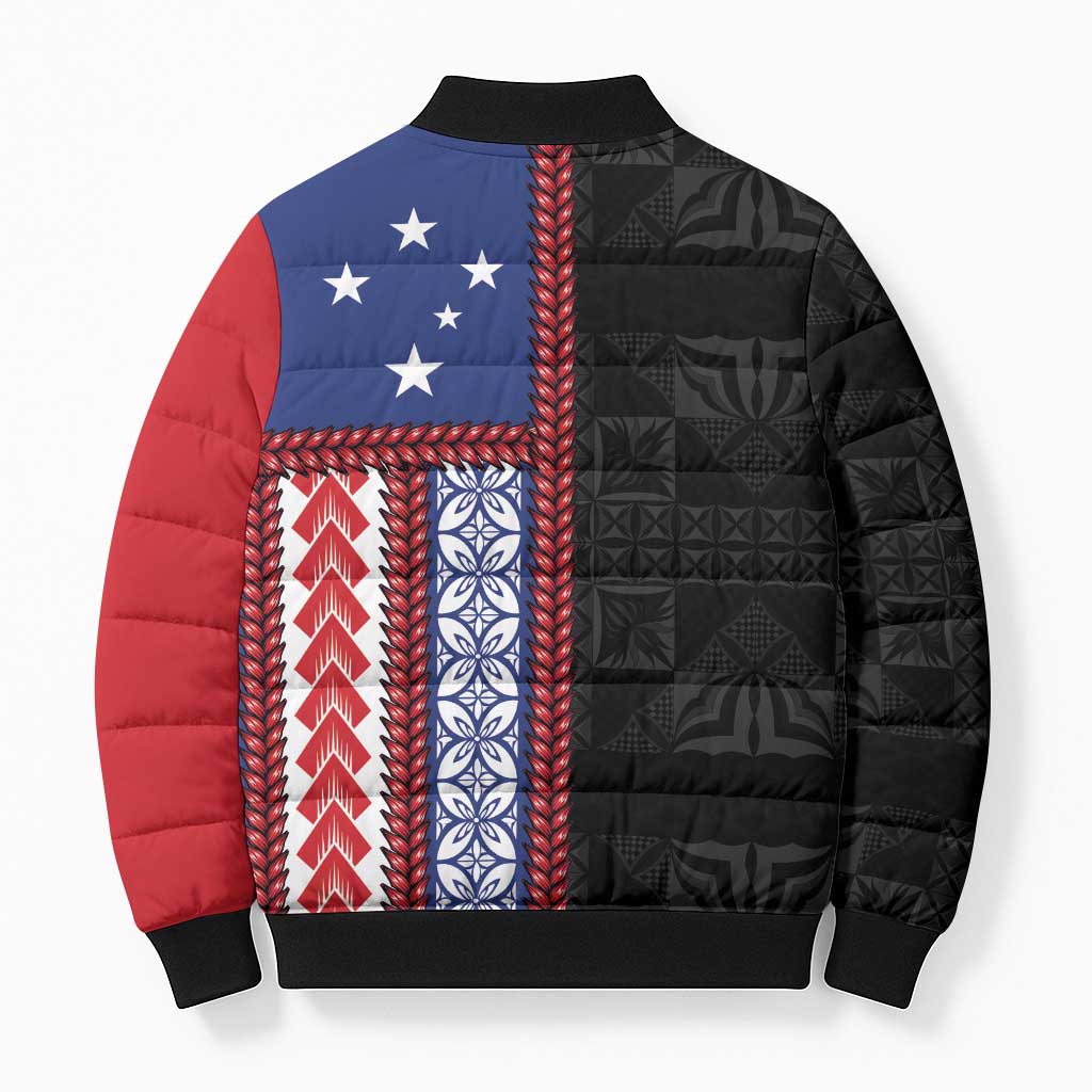Samoa Flag Bomber Puffer Jacket Ula Fala With Samoan Siapo - Polynesian Pride