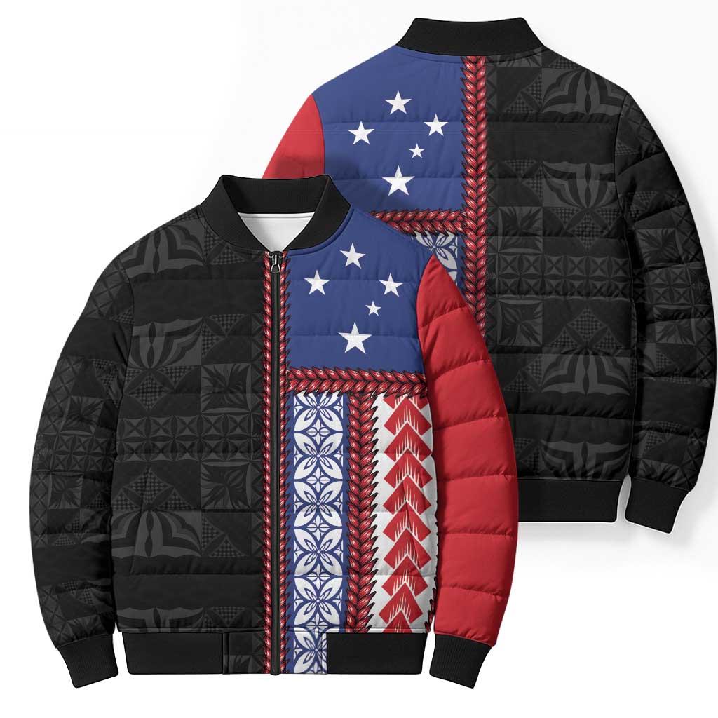 Samoa Flag Bomber Puffer Jacket Ula Fala With Samoan Siapo - Polynesian Pride