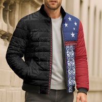 Samoa Flag Bomber Puffer Jacket Ula Fala With Samoan Siapo - Polynesian Pride