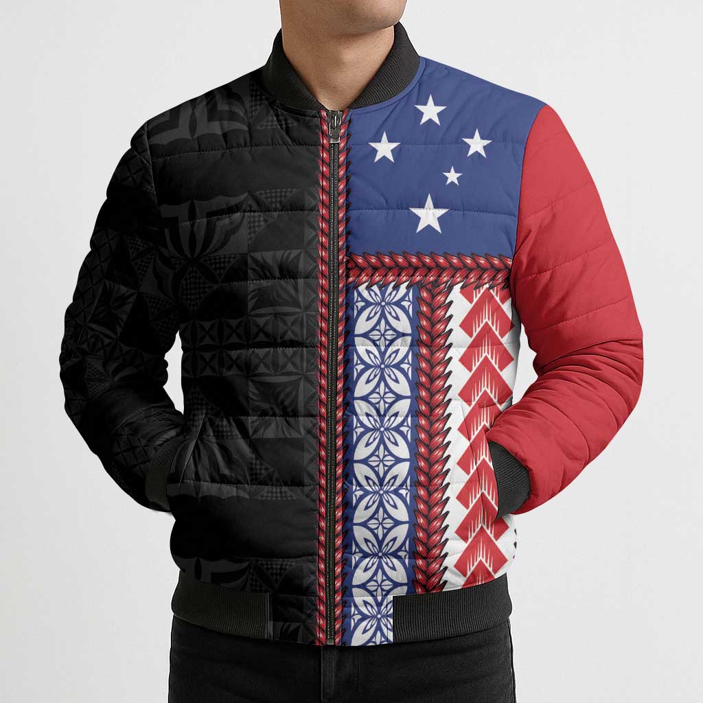 Samoa Flag Bomber Puffer Jacket Ula Fala With Samoan Siapo - Polynesian Pride