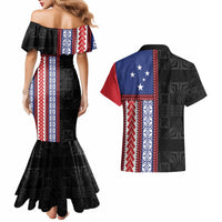 Samoa Flag Couples Matching Mermaid Dress and Hawaiian Shirt Ula Fala With Samoan Siapo - Polynesian Pride