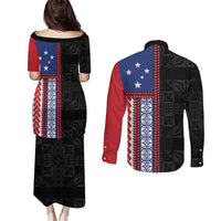 Samoa Flag Couples Matching Puletasi and Long Sleeve Button Shirt Ula Fala With Samoan Siapo LT05 - Polynesian Pride