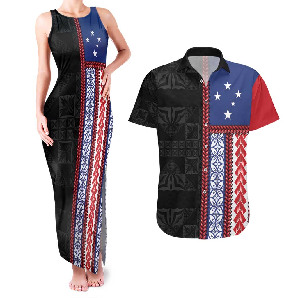 Samoa Flag Couples Matching Tank Maxi Dress and Hawaiian Shirt Ula Fala With Samoan Siapo - Polynesian Pride