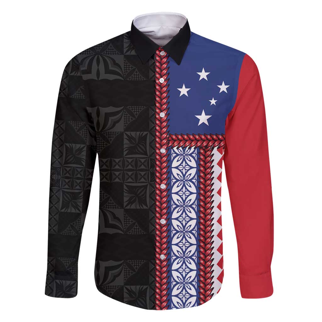 Samoa Flag Family Matching Long Sleeve Bodycon Dress and Hawaiian Shirt Ula Fala With Samoan Siapo - Polynesian Pride