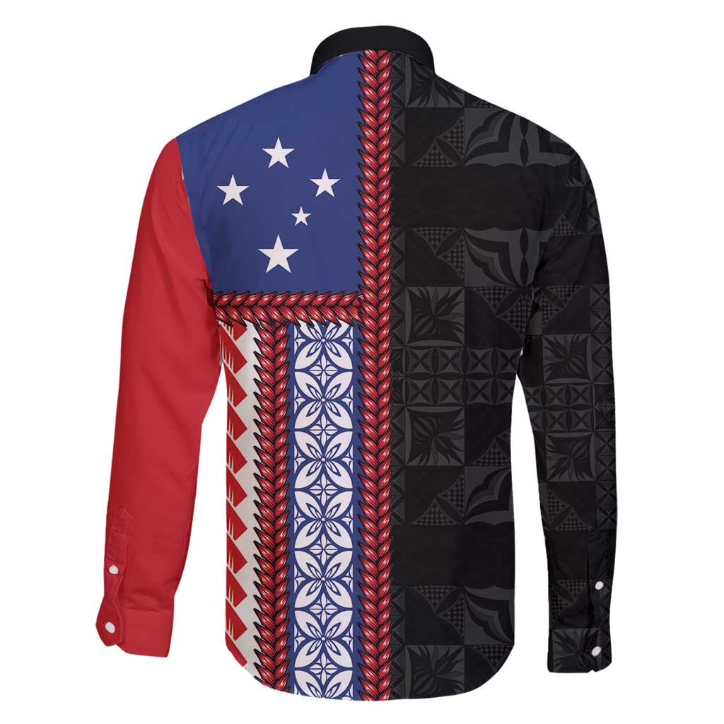 Samoa Flag Family Matching Long Sleeve Bodycon Dress and Hawaiian Shirt Ula Fala With Samoan Siapo - Polynesian Pride