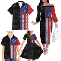 Samoa Flag Family Matching Off The Shoulder Long Sleeve Dress and Hawaiian Shirt Ula Fala With Samoan Siapo - Polynesian Pride