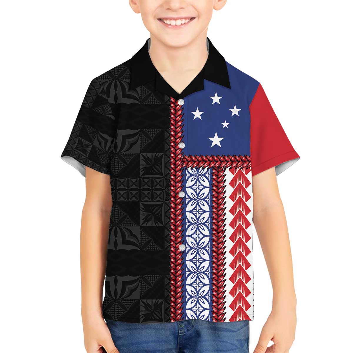 Samoa Flag Family Matching Off The Shoulder Long Sleeve Dress and Hawaiian Shirt Ula Fala With Samoan Siapo - Polynesian Pride