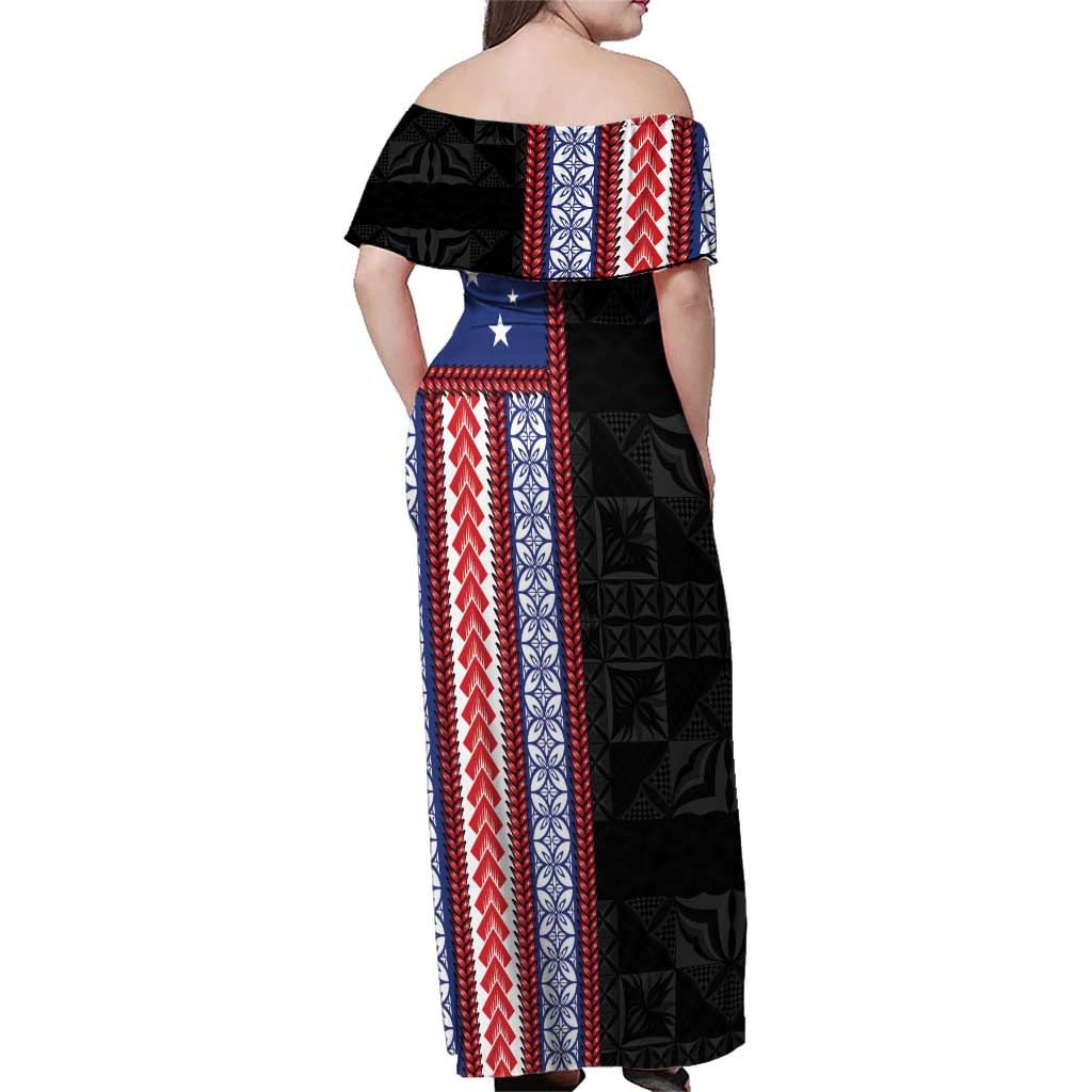 Samoa Flag Family Matching Off Shoulder Maxi Dress and Hawaiian Shirt Ula Fala With Samoan Siapo - Polynesian Pride