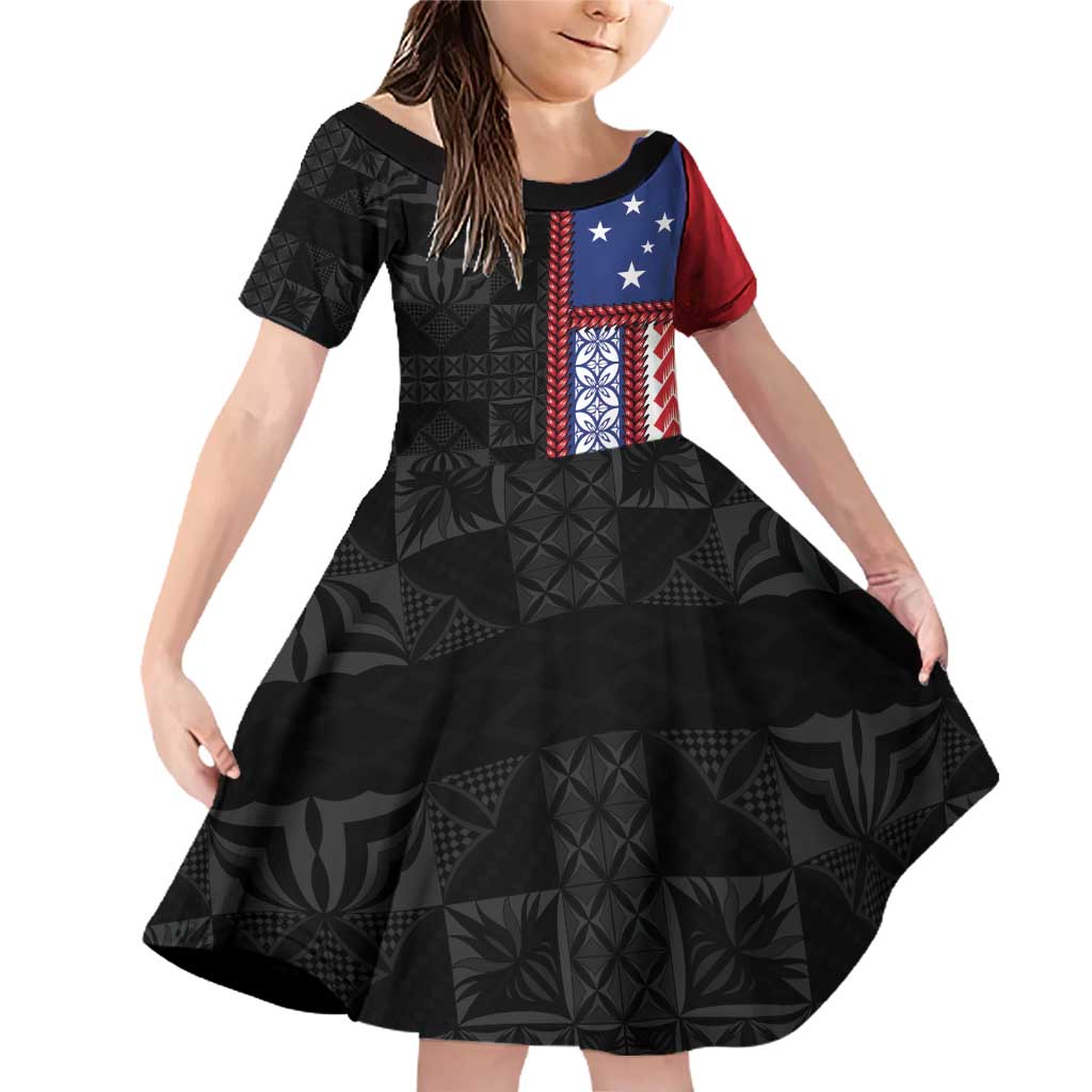 Samoa Flag Family Matching Off Shoulder Short Dress and Hawaiian Shirt Ula Fala With Samoan Siapo - Polynesian Pride
