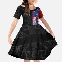 Samoa Flag Family Matching Puletasi and Hawaiian Shirt Ula Fala With Samoan Siapo LT05 Daughter's Dress Black - Polynesian Pride