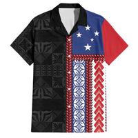Samoa Flag Family Matching Puletasi and Hawaiian Shirt Ula Fala With Samoan Siapo LT05 Dad's Shirt - Short Sleeve Black - Polynesian Pride