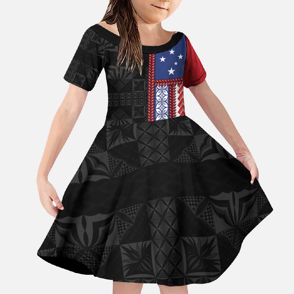 Samoa Flag Family Matching Short Sleeve Bodycon Dress and Hawaiian Shirt Ula Fala With Samoan Siapo - Polynesian Pride
