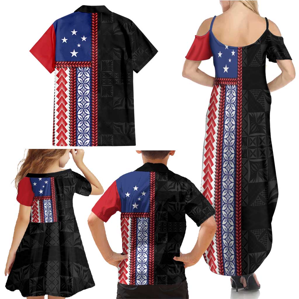 Samoa Flag Family Matching Summer Maxi Dress and Hawaiian Shirt Ula Fala With Samoan Siapo - Polynesian Pride
