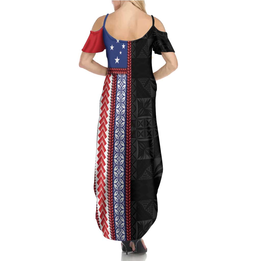 Samoa Flag Family Matching Summer Maxi Dress and Hawaiian Shirt Ula Fala With Samoan Siapo - Polynesian Pride