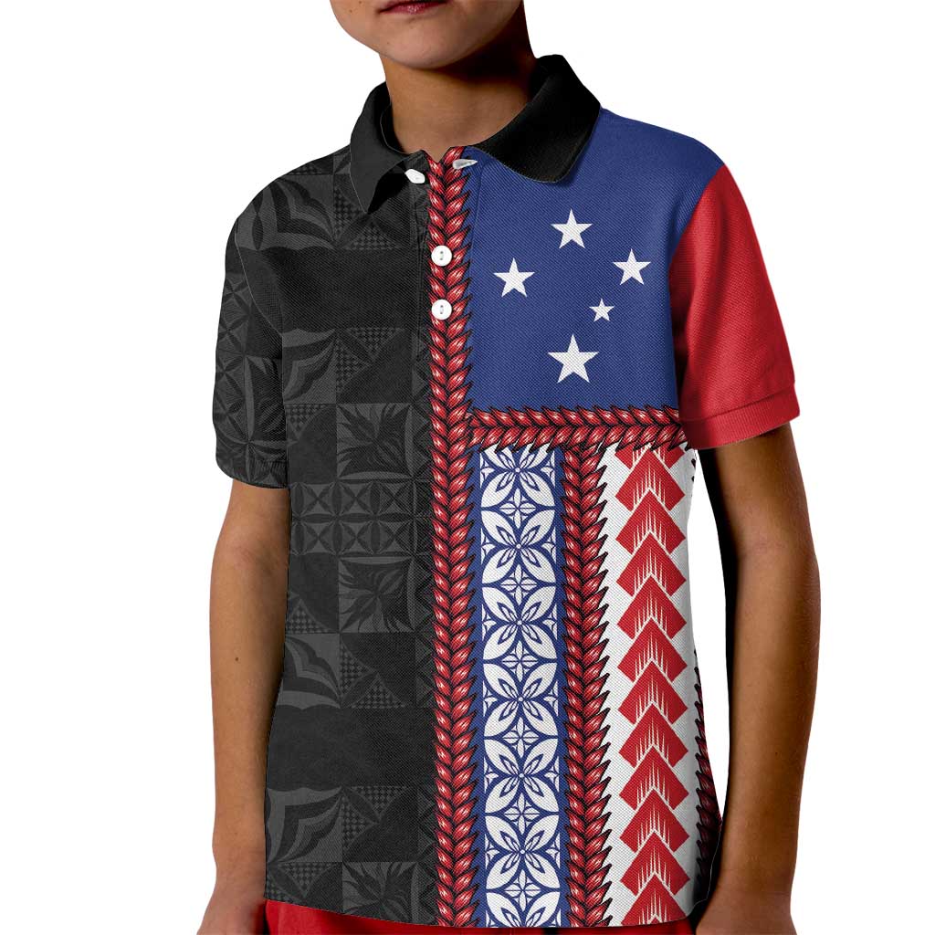Samoa Flag Kid Polo Shirt Ula Fala With Samoan Siapo - Polynesian Pride