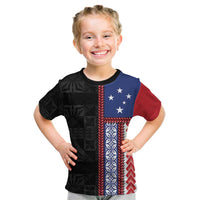 Samoa Flag Kid T Shirt Ula Fala With Samoan Siapo LT05 Black - Polynesian Pride