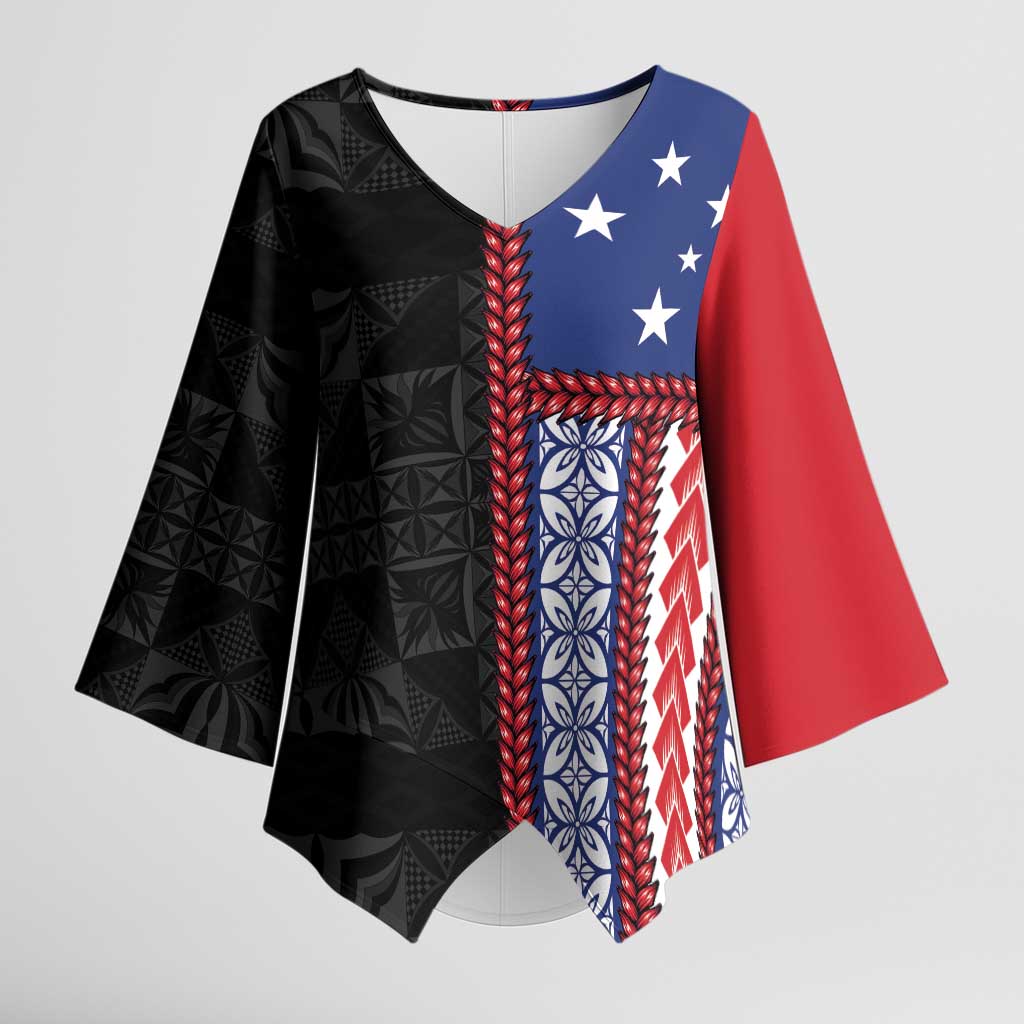 Samoa Flag Kimono Sleeve Blouse Ula Fala With Samoan Siapo - Polynesian Pride