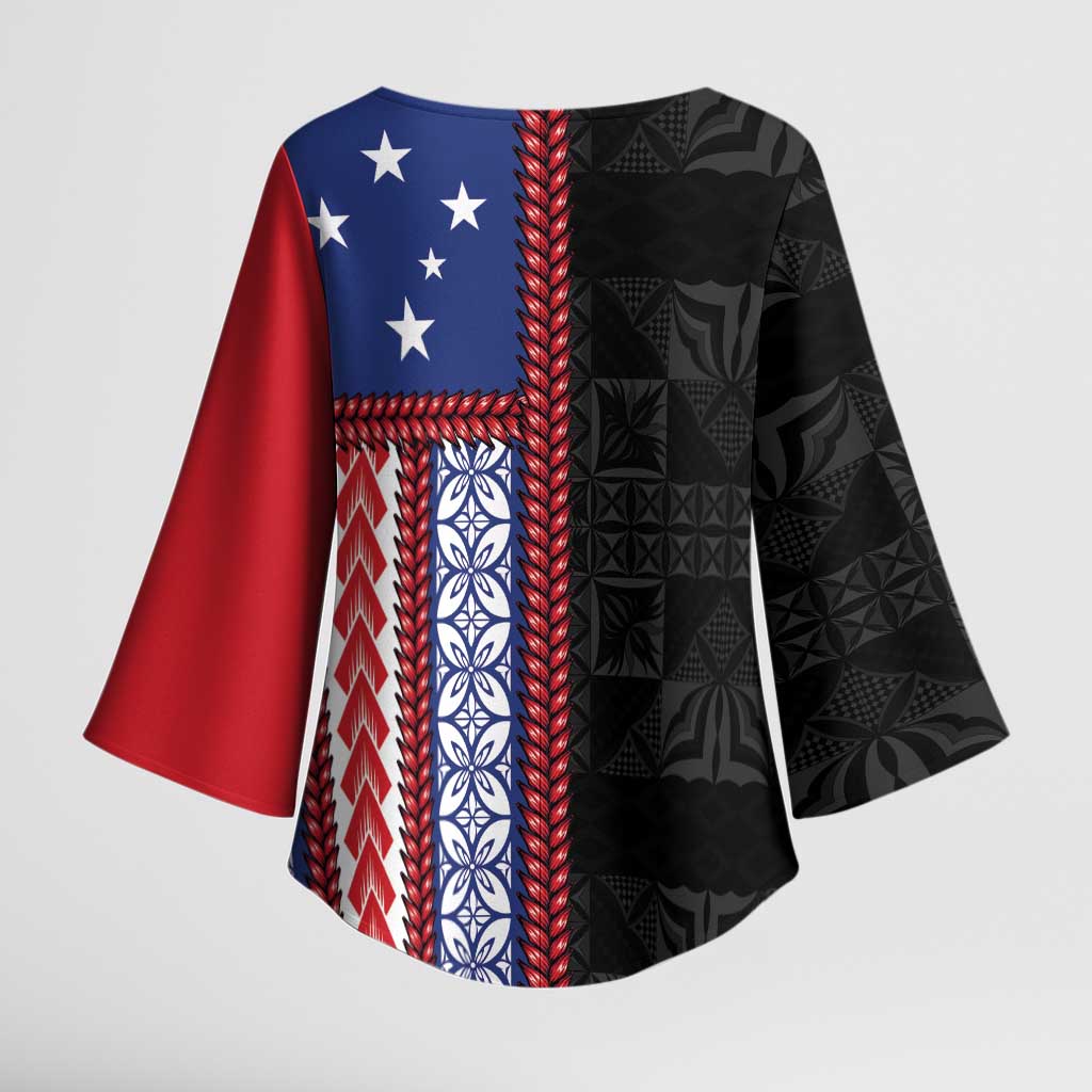 Samoa Flag Kimono Sleeve Blouse Ula Fala With Samoan Siapo - Polynesian Pride
