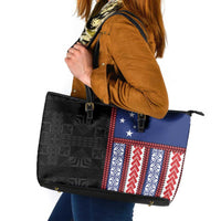Samoa Flag Leather Tote Bag Ula Fala With Samoan Siapo LT05 Black - Polynesian Pride