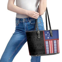 Samoa Flag Leather Tote Bag Ula Fala With Samoan Siapo LT05 - Polynesian Pride