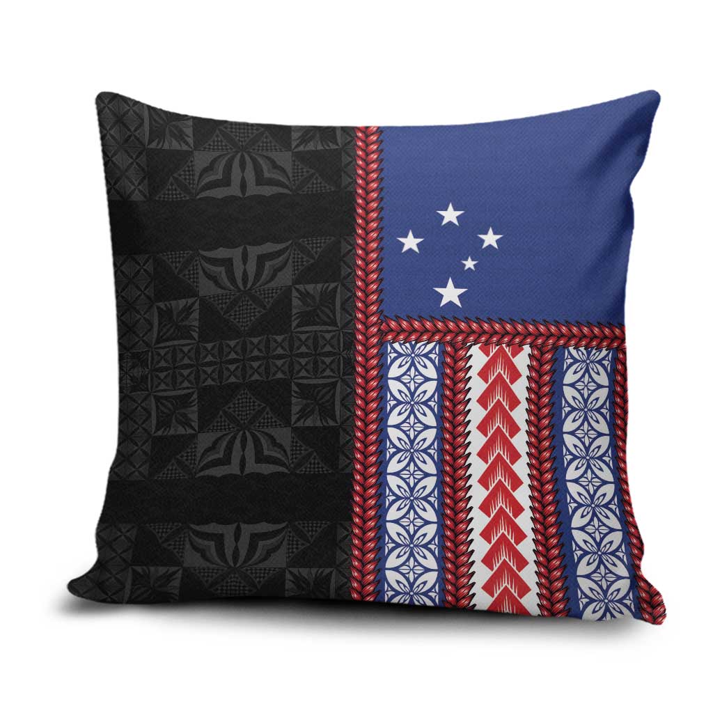 Samoa Flag Pillow Cover Ula Fala With Samoan Siapo LT05 Black - Polynesian Pride