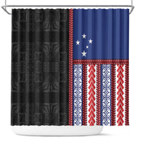 Samoa Flag Shower Curtain Ula Fala With Samoan Siapo LT05 Black - Polynesian Pride