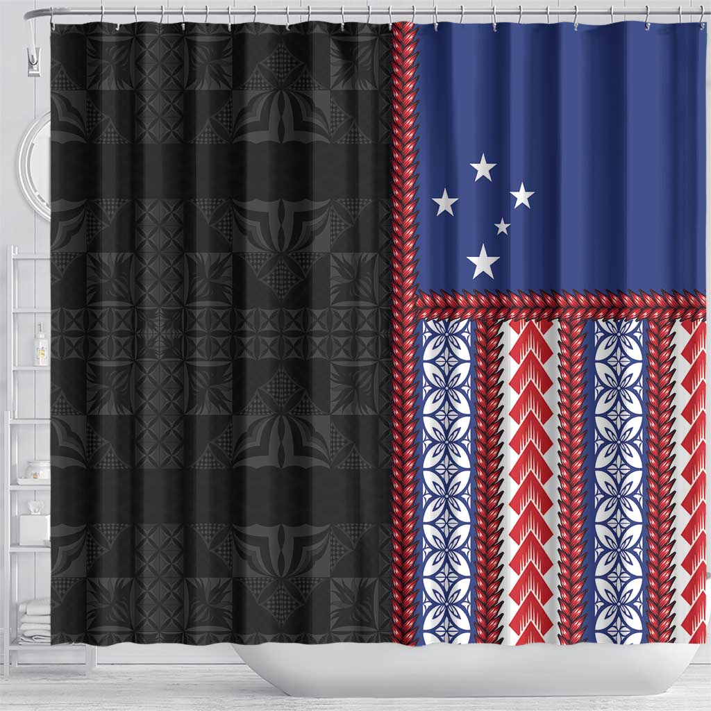 Samoa Flag Shower Curtain Ula Fala With Samoan Siapo LT05 - Polynesian Pride