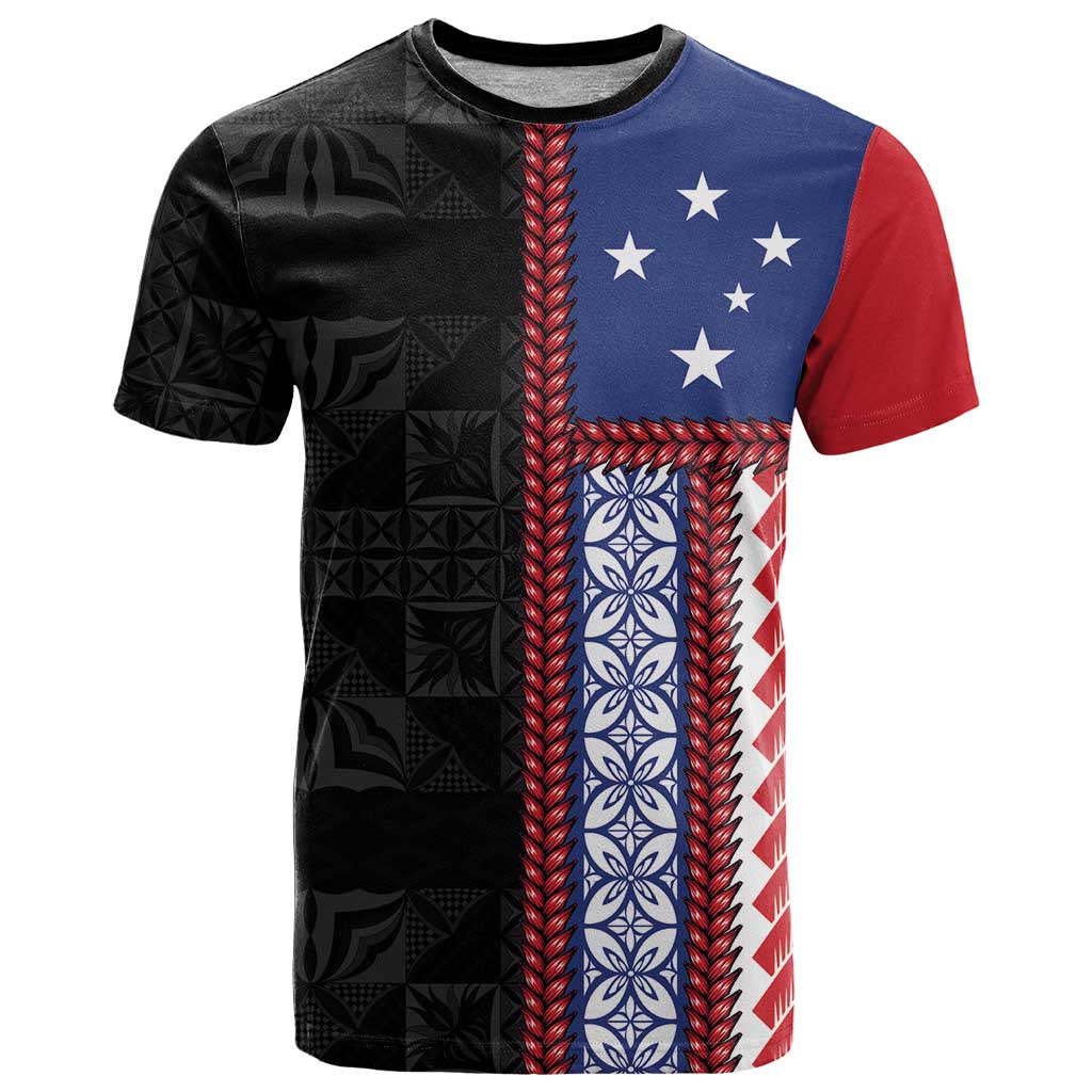 Samoa Flag T Shirt Ula Fala With Samoan Siapo LT05 Black - Polynesian Pride