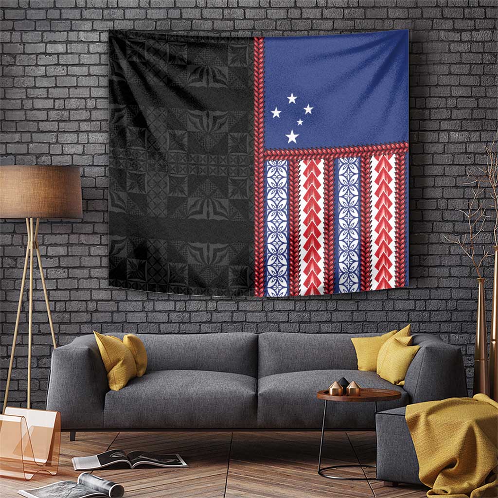 Samoa Flag Tapestry Ula Fala With Samoan Siapo LT05 Black - Polynesian Pride