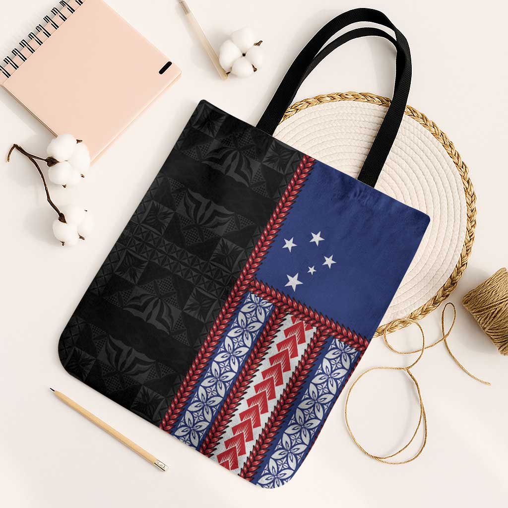 Samoa Flag Tote Bag Ula Fala With Samoan Siapo LT05 Black Strap One Size Black - Polynesian Pride