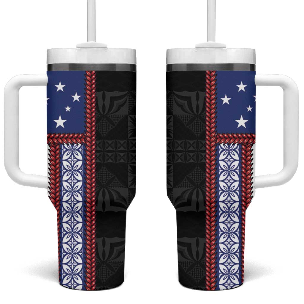 Samoa Flag Tumbler With Handle Ula Fala With Samoan Siapo LT05 One Size: 40 oz Black - Polynesian Pride