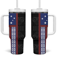 Samoa Flag Tumbler With Handle Ula Fala With Samoan Siapo LT05 One Size: 40 oz Black - Polynesian Pride