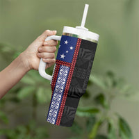 Samoa Flag Tumbler With Handle Ula Fala With Samoan Siapo LT05 - Polynesian Pride