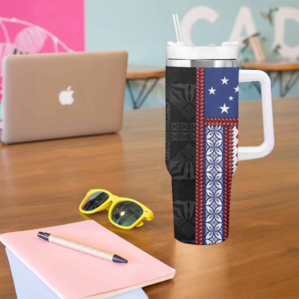 Samoa Flag Tumbler With Handle Ula Fala With Samoan Siapo LT05 - Polynesian Pride