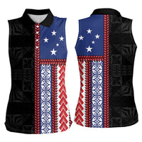 Samoa Flag Women Sleeveless Polo Shirt Ula Fala With Samoan Siapo - Polynesian Pride