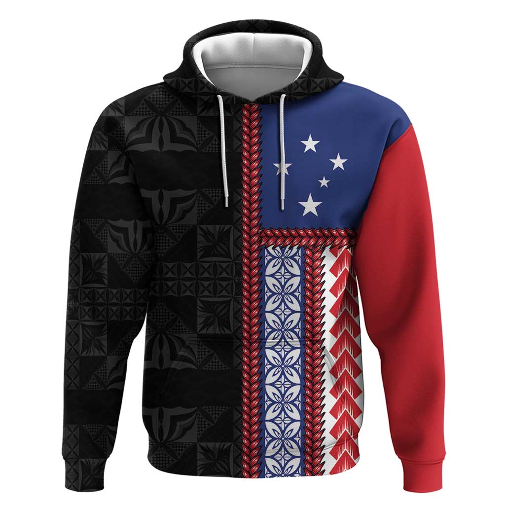 Samoa Flag Zip Hoodie Ula Fala With Samoan Siapo LT05 Pullover Hoodie Black - Polynesian Pride