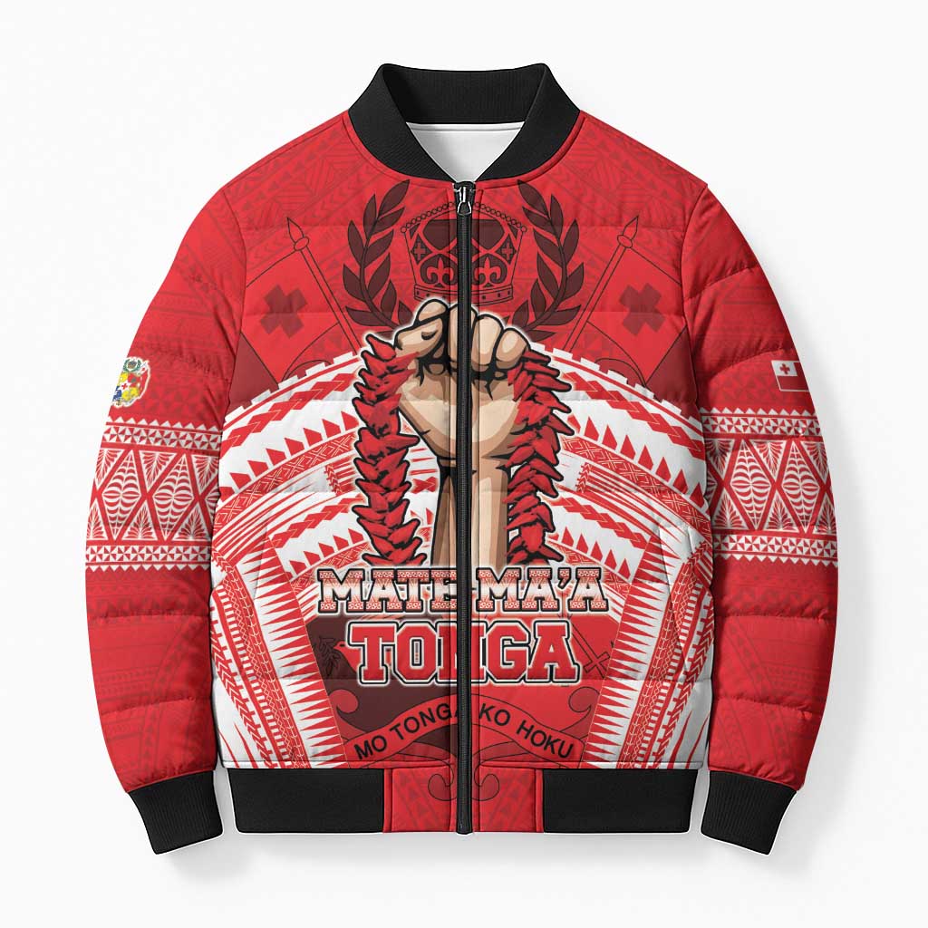 Custom Tonga Rugby Mate Ma'a Bomber Puffer Jacket Tongan Pride Unique Style LT05 Unisex Red - Polynesian Pride