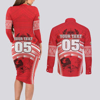 Custom Tonga Rugby Mate Ma'a Couples Matching Long Sleeve Bodycon Dress and Long Sleeve Button Shirt Tongan Pride Unique Style LT05 - Polynesian Pride