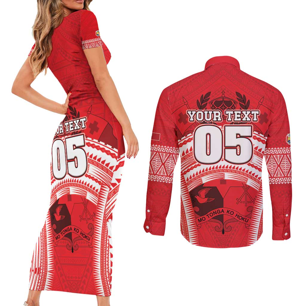 Custom Tonga Rugby Mate Ma'a Couples Matching Short Sleeve Bodycon Dress and Long Sleeve Button Shirt Tongan Pride Unique Style LT05 - Polynesian Pride