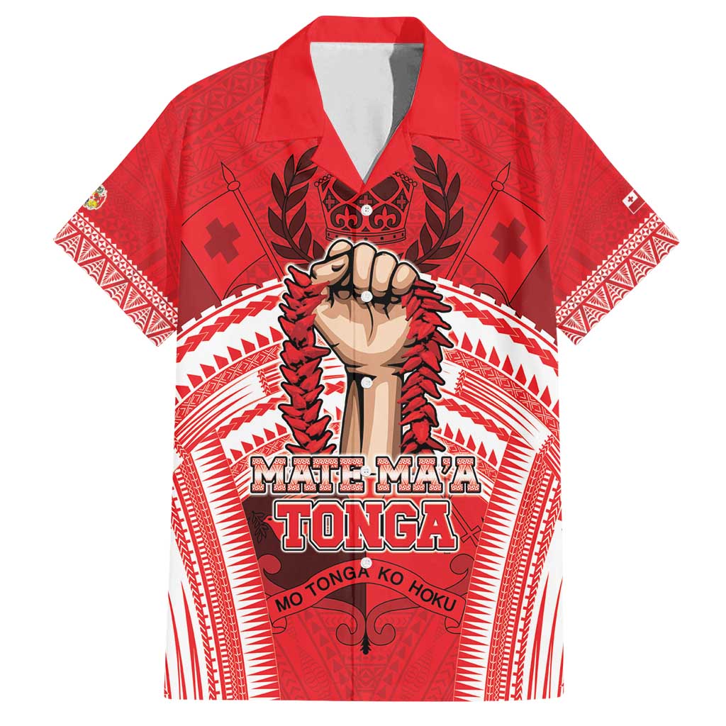 Custom Tonga Rugby Mate Ma'a Family Matching Puletasi and Hawaiian Shirt Tongan Pride Unique Style LT05 Dad's Shirt - Short Sleeve Red - Polynesian Pride