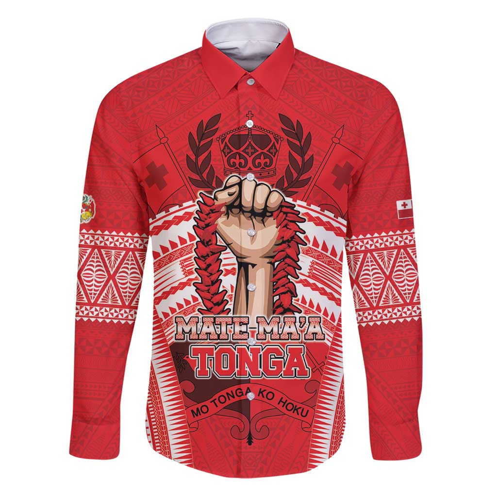 Custom Tonga Rugby Mate Ma'a Family Matching Puletasi and Hawaiian Shirt Tongan Pride Unique Style LT05 Dad's Shirt - Long Sleeve Red - Polynesian Pride