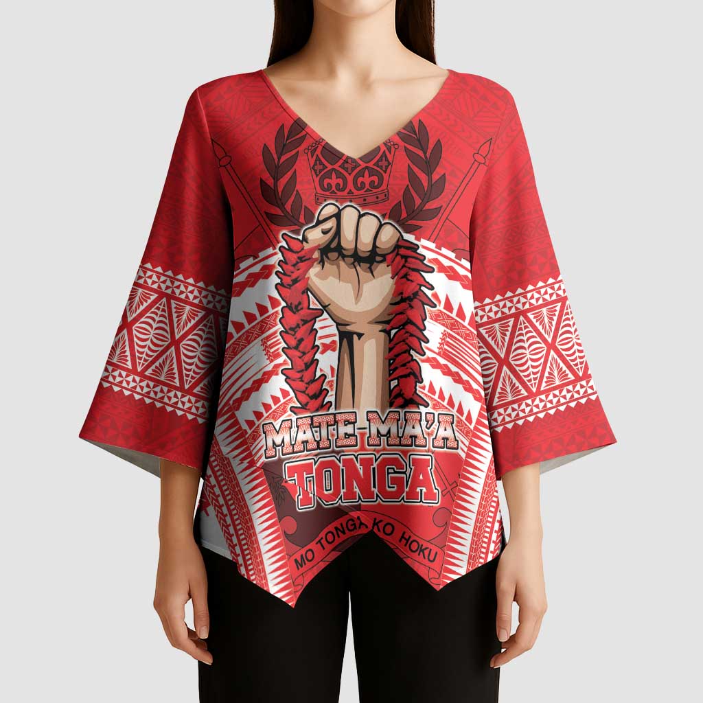 Custom Tonga Rugby Mate Ma'a Kimono Sleeve Blouse Tongan Pride Unique Style - Polynesian Pride