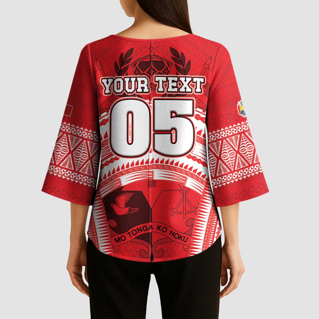 Custom Tonga Rugby Mate Ma'a Kimono Sleeve Blouse Tongan Pride Unique Style - Polynesian Pride